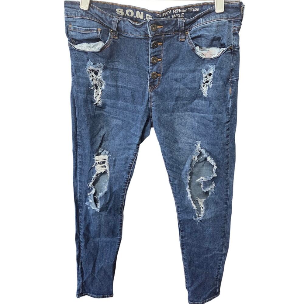 Curvy Ankle Distressed Skinny Jeans - S.O.N.G - 15/32